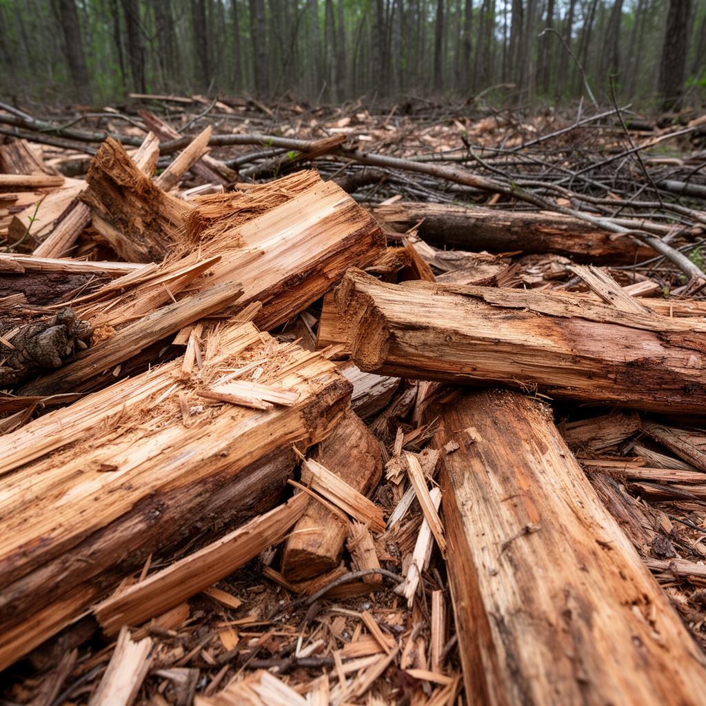 Large chunky wood debris produced by carbide teeth — unmanageable mess