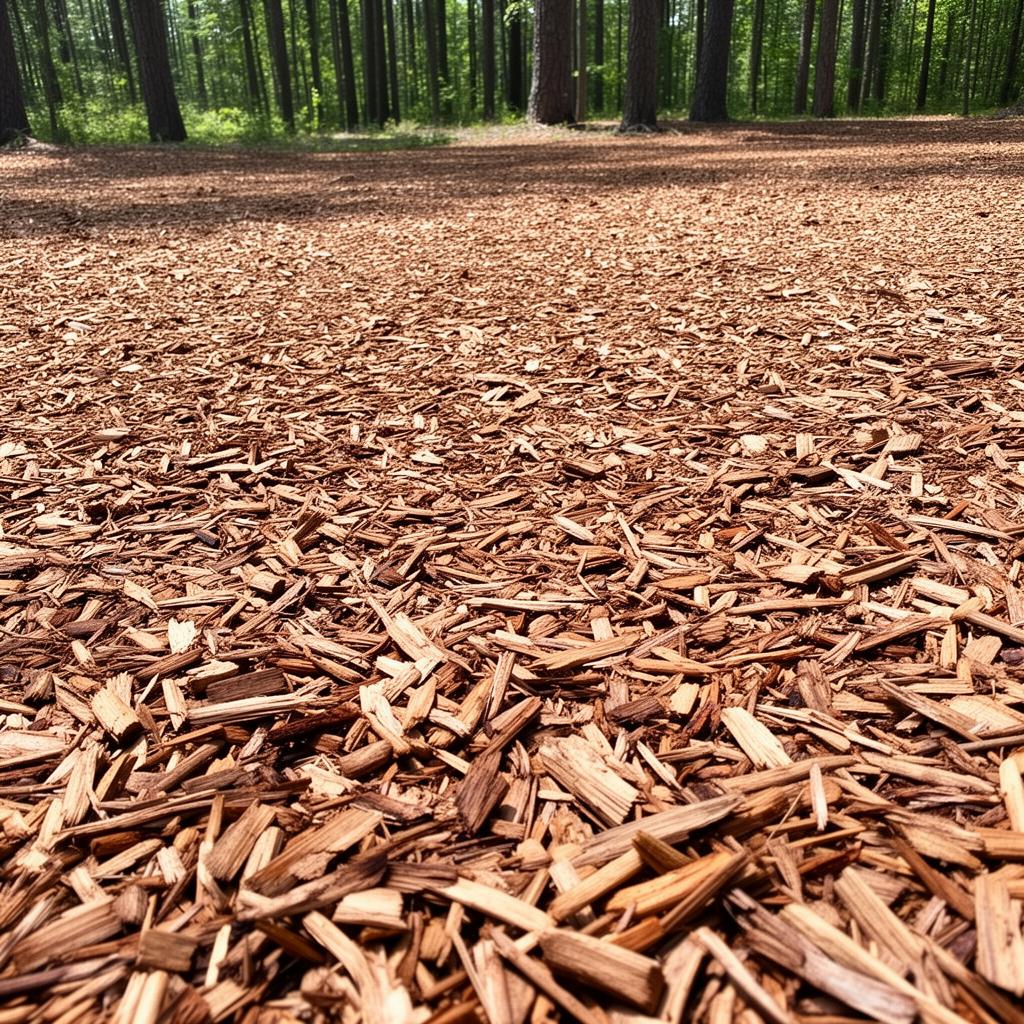 Fine, uniform wood chip mulch produced by razor-sharp knives — park-like finish